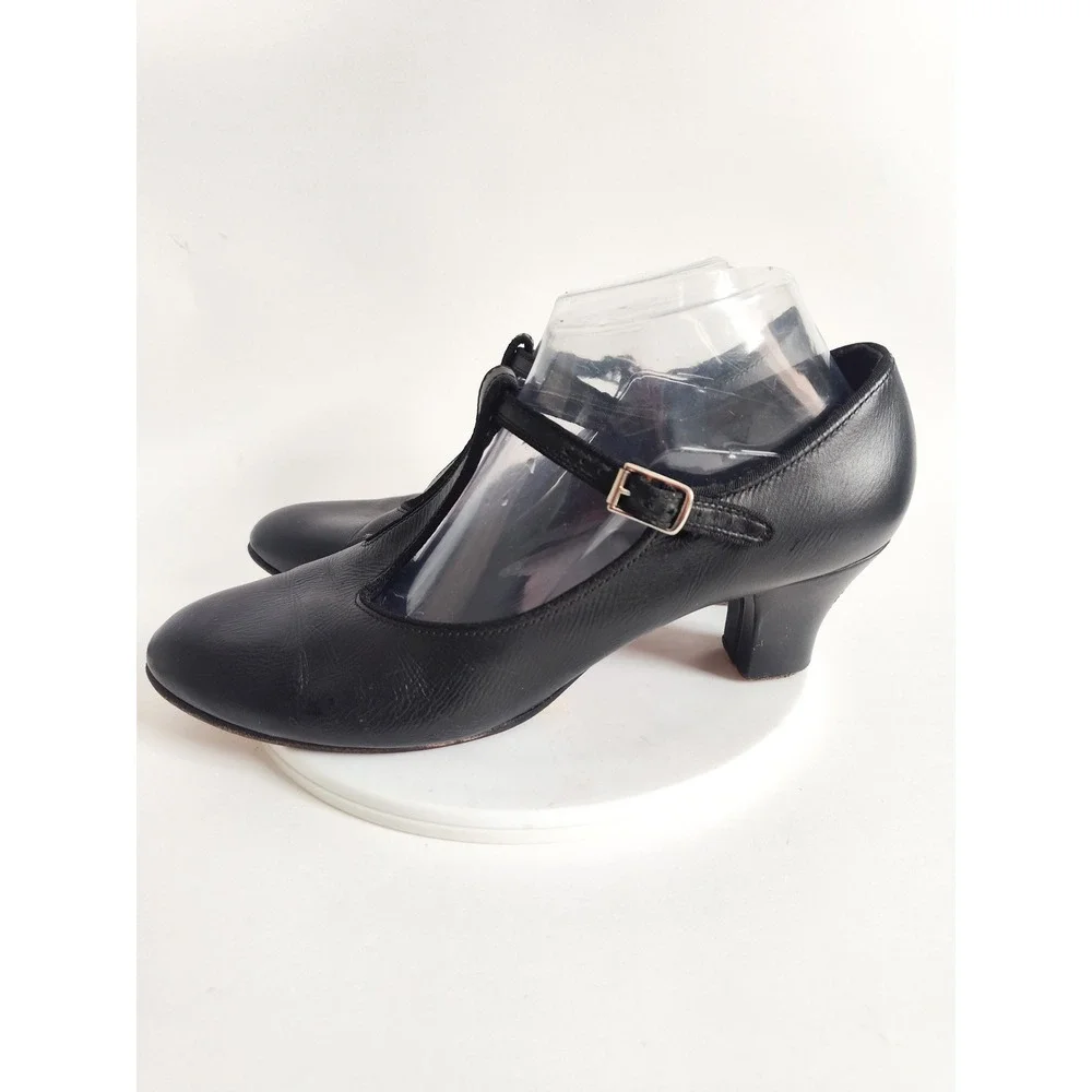 Dance Shoes Size 10 Leather Upper & Sole T-strap Mary Janes Black Salsa Latin